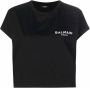 Balmain Geknipt eco-ontworpen katoenen T-shirt met klein geflockt logo. Black Dames - Thumbnail 1