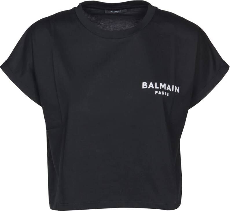 Balmain Zwart Organisch Katoenen Logo T-Shirt Zwart Dames