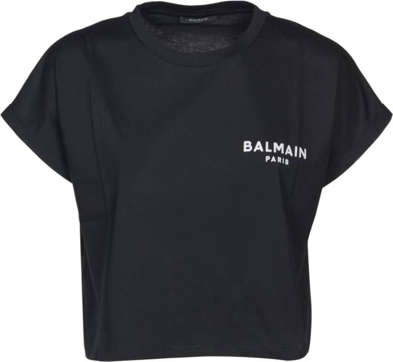 Balmain Zwart Organisch Katoenen Logo T-Shirt Zwart Dames