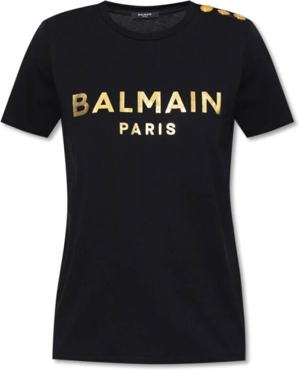 Balmain Katoenen T-shirt met logo print Black Dames