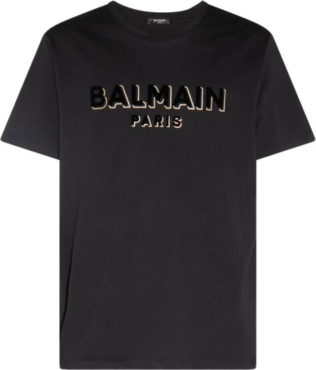 Balmain Crewneck Oversized T-shirt with Velvet Logo Black Zwart Heren