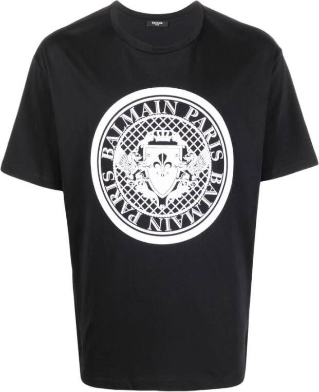 Balmain Katoenen Velvet Logo T-Shirt Klassiek Zwart Black Heren