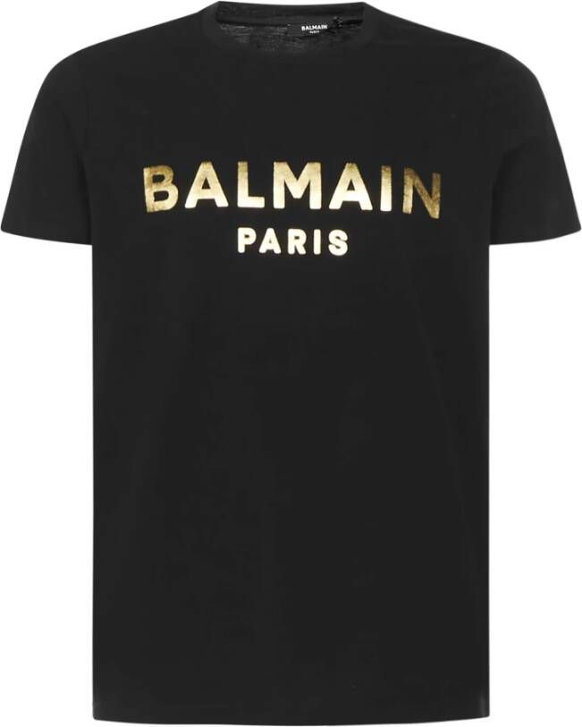 Balmain Eco-designed cotton T-shirt with Paris logo print Zwart Heren