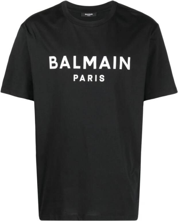 Balmain Biologisch katoenen T-shirt met wit logo print Black Heren