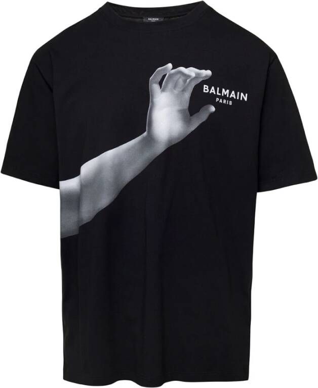 Balmain Oversized statue print T-shirt Zwart Heren