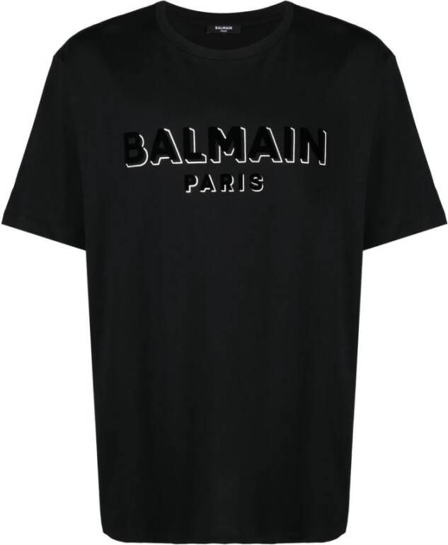 Balmain Gestructureerd Crew Neck T-Shirt Zwart XS Black Heren