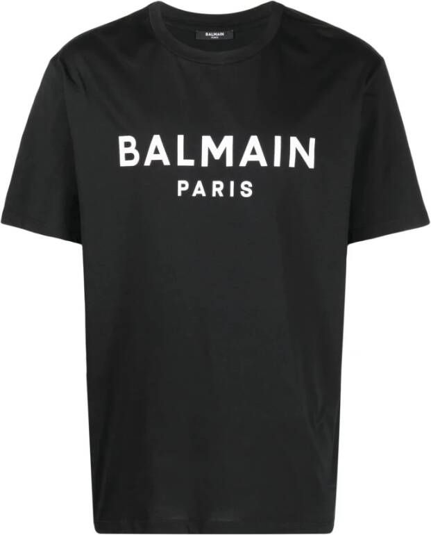 Balmain Biologisch katoenen T-shirt met wit logo print Black Heren