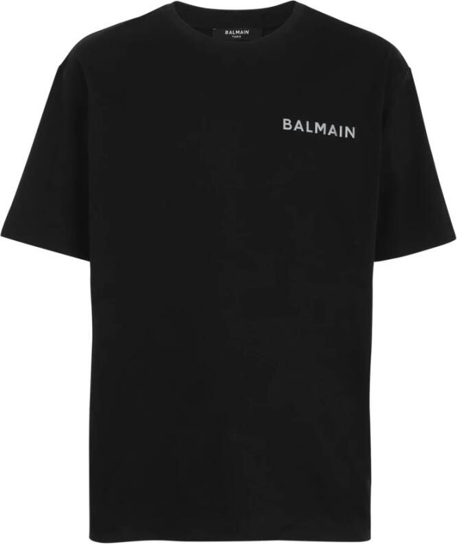 Balmain Oversized katoenen T-shirt met klein Parijs logo Black Heren