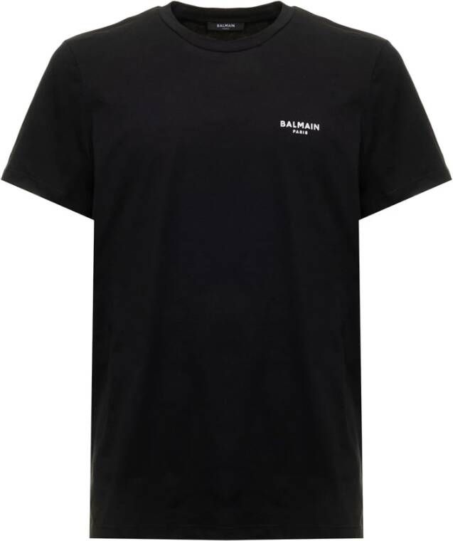 Balmain Zwart Biologisch Katoenen T-Shirt met Logo Print Black Heren