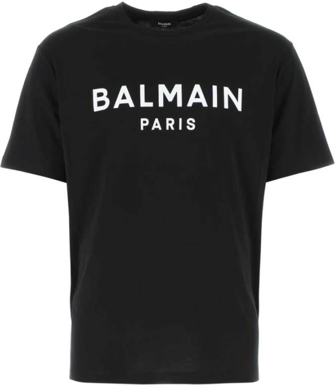 Balmain Zwarte Geribbelde Crewneck T-shirts en Polos Zwart Heren