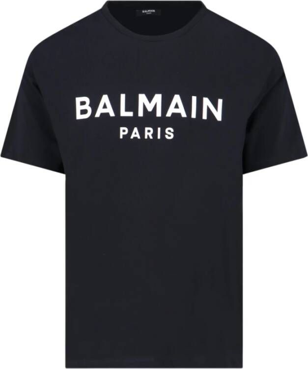 Balmain Biologisch katoenen T-shirt met wit logo print Black Heren