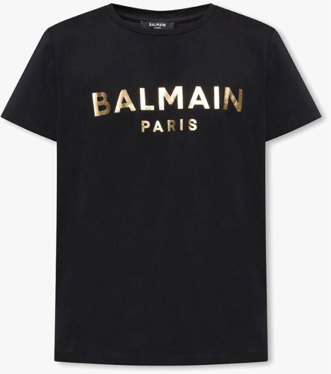 Balmain Eco-ontworpen katoenen T-shirt met Paris logo print Black Heren