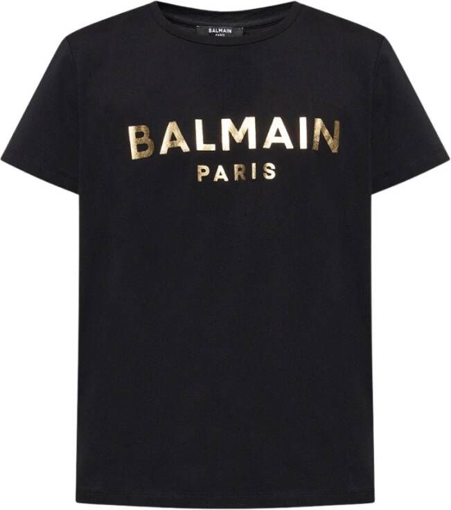 Balmain Eco-ontworpen katoenen T-shirt met Paris logo print Black Heren
