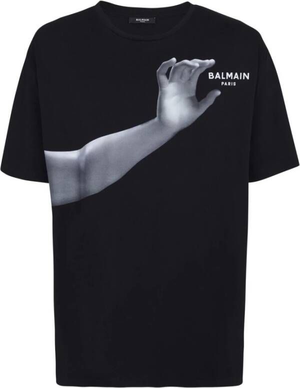 Balmain Grafisch Bedrukt Katoenen T-shirt voor Heren Zwart Heren