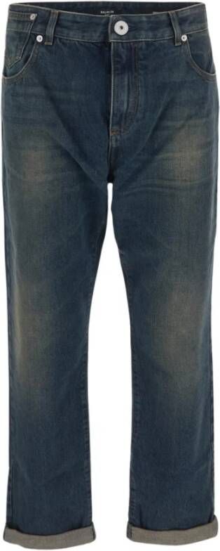 Balmain Marineblauwe Vintage Straight Leg Jeans Blue Heren