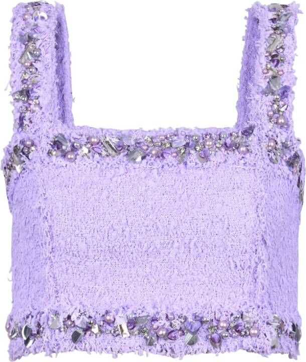 Balmain Top brassière en tweed à détails brodés Paars Dames