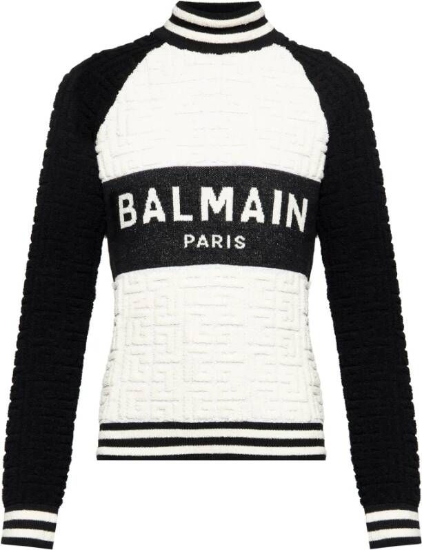 Balmain Luxe Monogram Jacquard Logo Sweatshirt Beige Dames