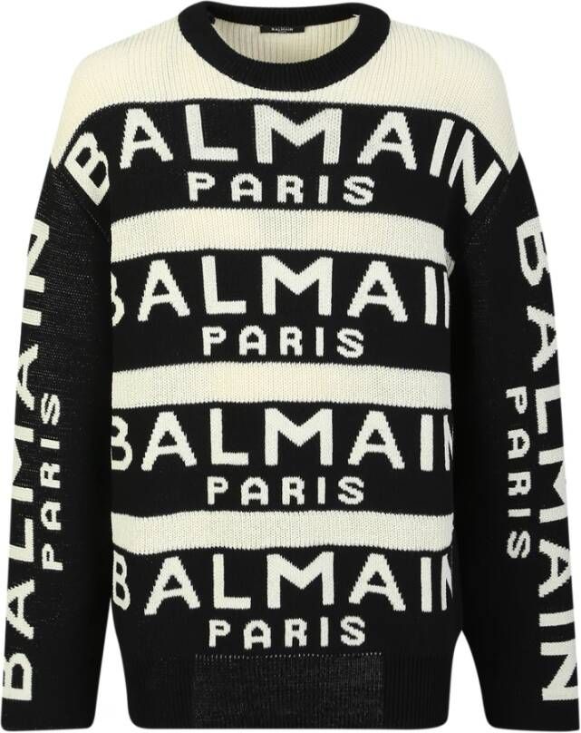 Balmain Sweater embroidered with Paris logo Zwart Heren
