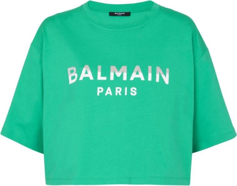 Balmain Groene T-shirts en Polos met Logo Print Green Dames