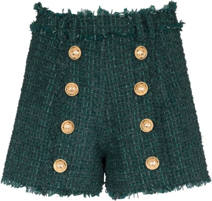 Balmain Groene Tweed Shorts met Hoge Taille Green Dames