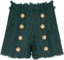 Balmain Tweed Shorts met hoge taille en leeuwenkop knopen Green Dames - Thumbnail 1