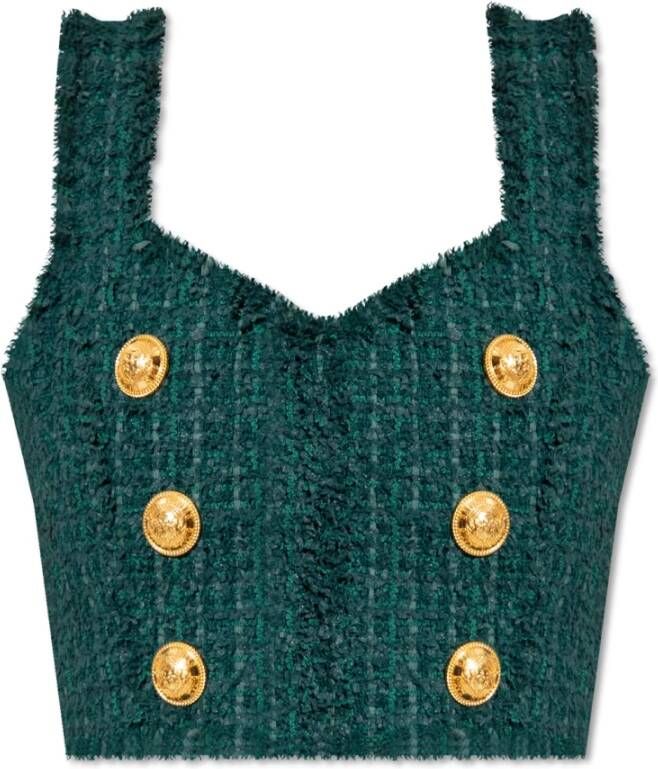 Balmain Tweed crop top Green Dames