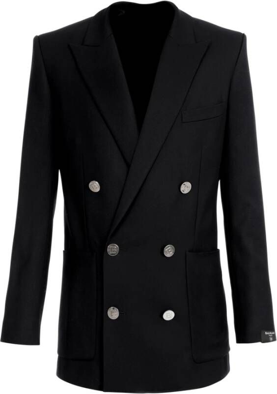 Balmain Twill blazer met dubbele rij zilverkleurige knoopsluiting Black Heren