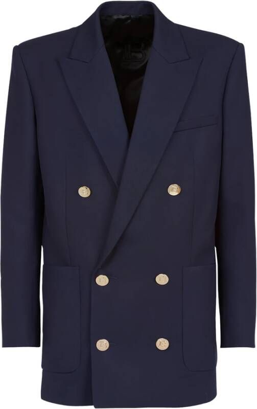 Balmain Twill blazer with double-breasted silver-tone buttoned fastening Blauw Heren