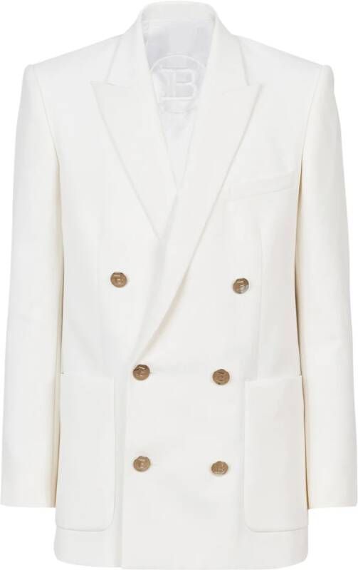 Balmain Twill blazer with double-breasted silver-tone buttoned fastening Wit Heren