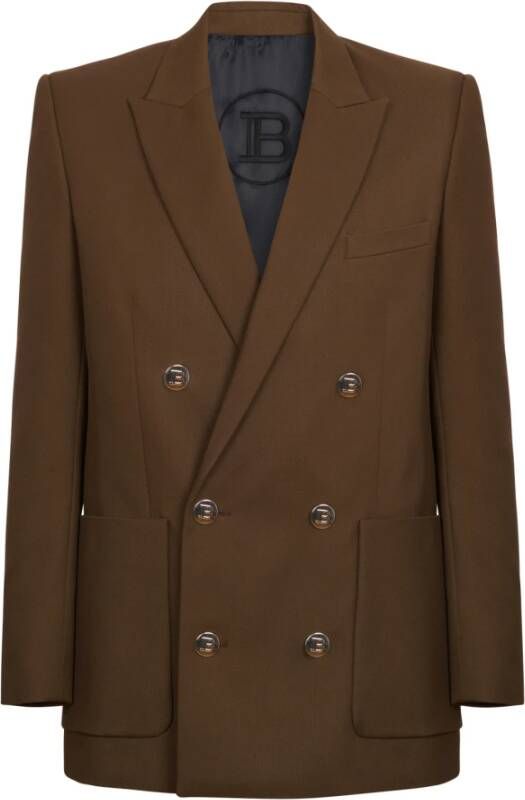 Balmain Twill jacket with monogram buttons Bruin Heren