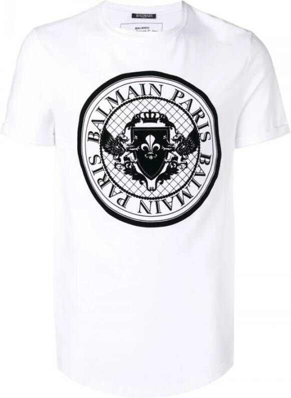 Balmain Velvet Logo Katoenen T-Shirt Klassieke Pasvorm Wit Heren
