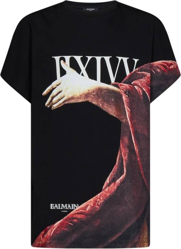 Balmain Vetersluiting Canvas T-Shirt Zwart Heren
