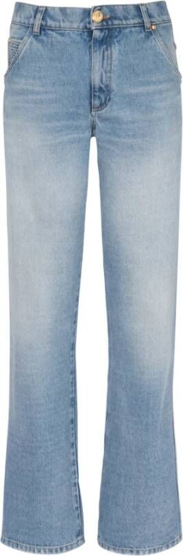 Balmain Wide-leg faded denim jeans Blauw Dames