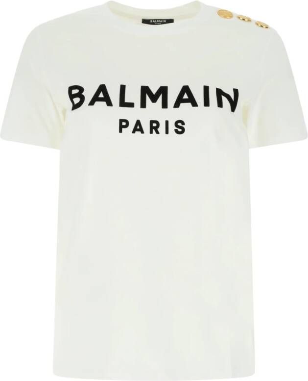 Balmain Wit katoenen t-shirt Beige Dames