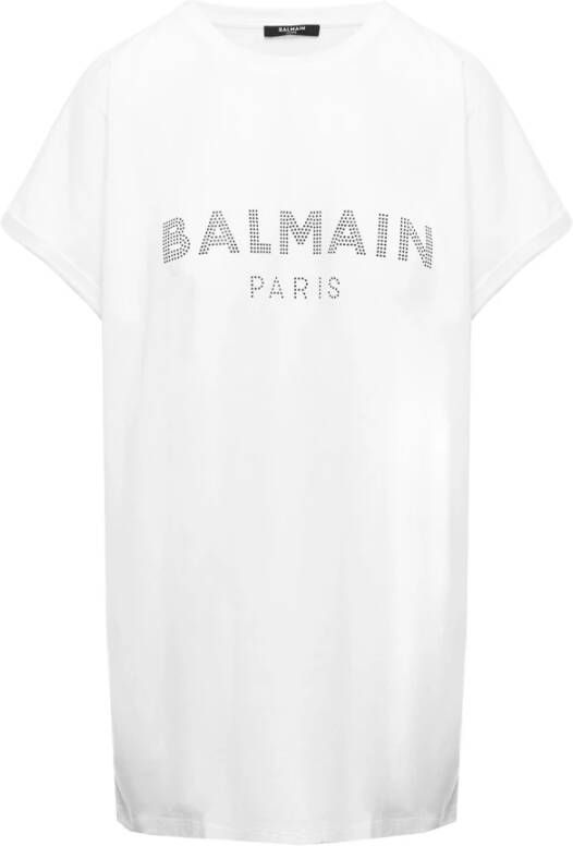 Balmain Wit Katoenen T-shirt met Iconisch Logo White Dames