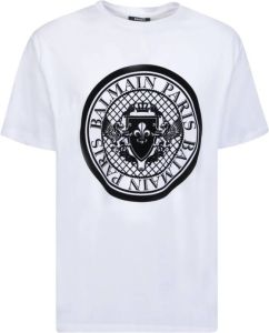 Balmain Wit Katoenen T-Shirt met Iconisch Logo Wit Heren