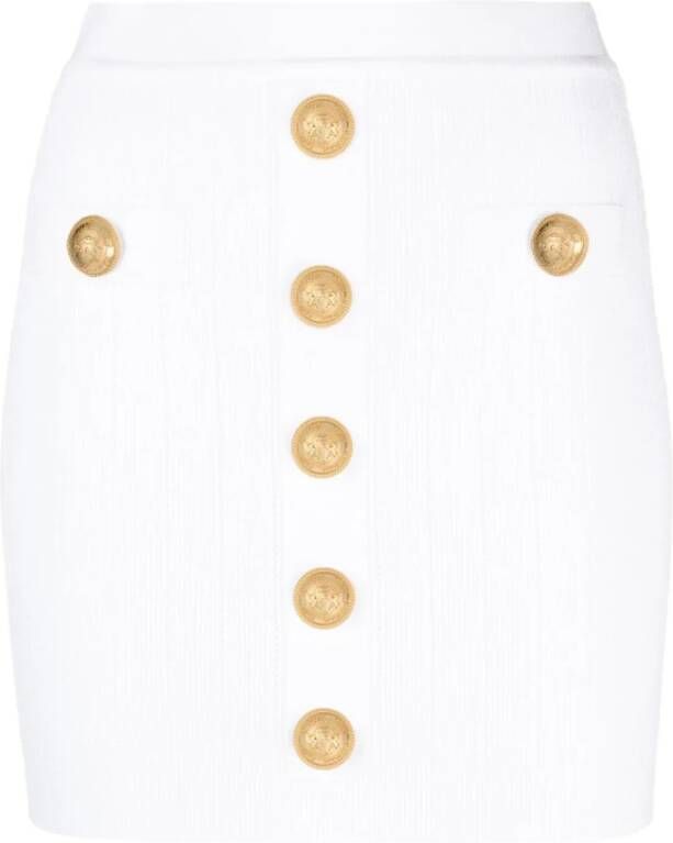 Balmain Witte rok met geribbelde tailleband en gouden accenten Wit Dames