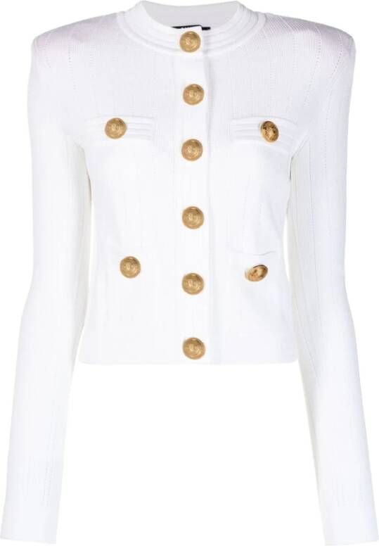 Balmain Witte Knopenversierde Gebreide Cardigan White Dames