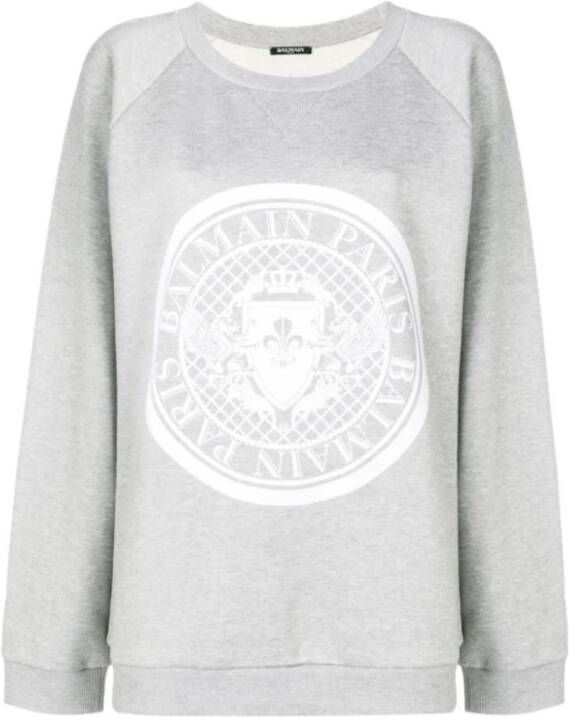 Balmain Witte Logo Crewneck Trainingshirt Grijs Dames