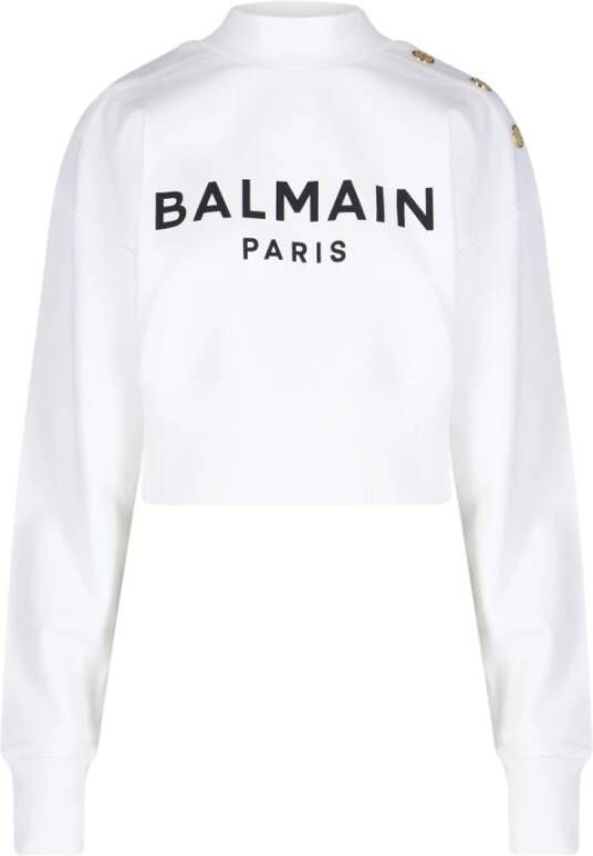 Balmain Witte Logo Crop Sweater Wit Dames