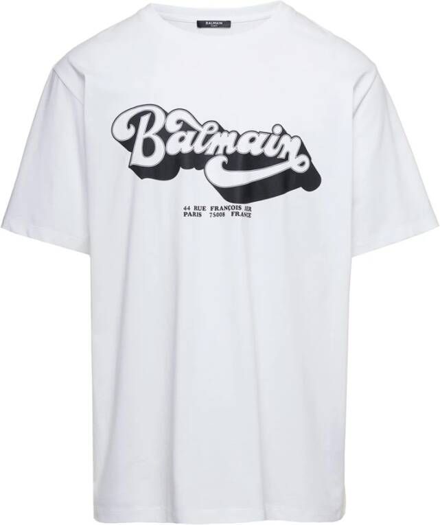 Balmain Witte Logo Print T-shirt Wit Heren