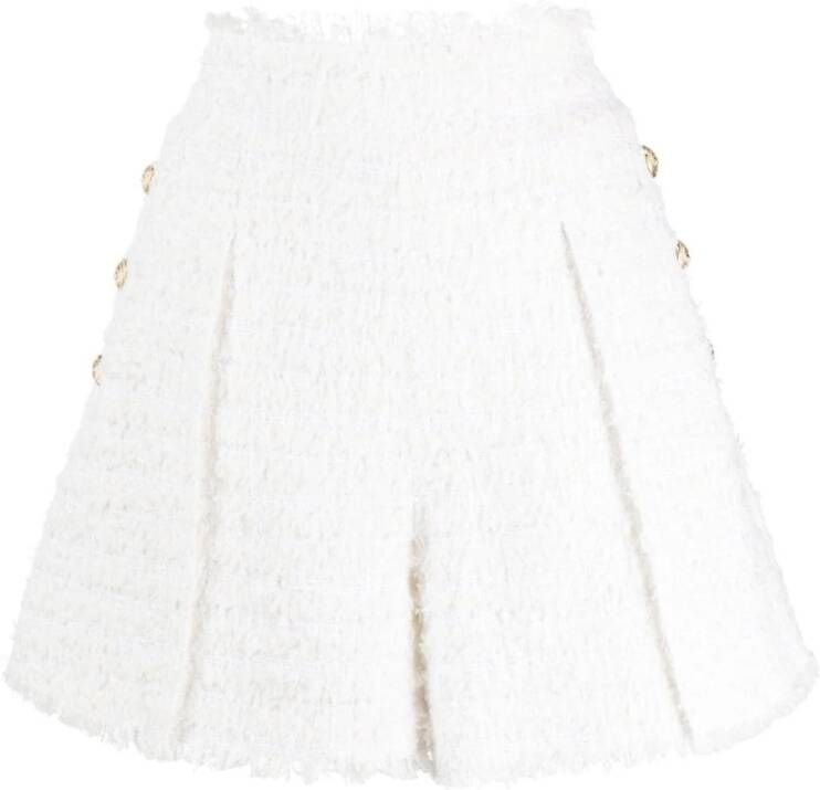 Balmain Witte Shorts met Raffelige Rand en Hoge Taille White Dames