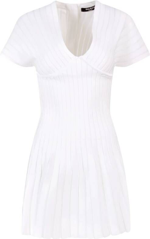 Balmain Witte stretch viscose blend mini jurk Wit Dames