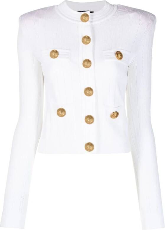Balmain Witte Cardigan met Leeuwenkop Knopen White Dames