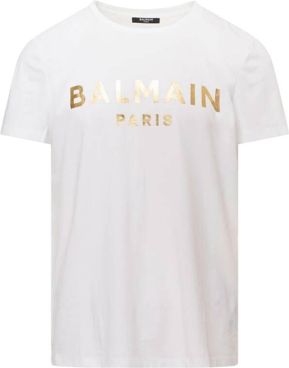 Balmain T-shirt van milieuvriendelijk katoen met metallic logoprint White Heren