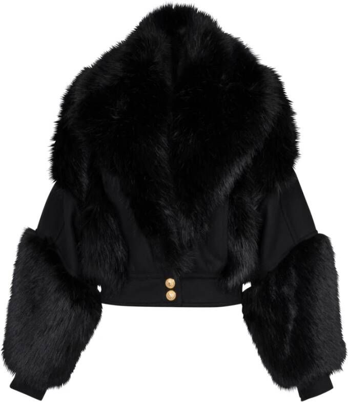 Balmain Wool and faux fur jacket Black Dames