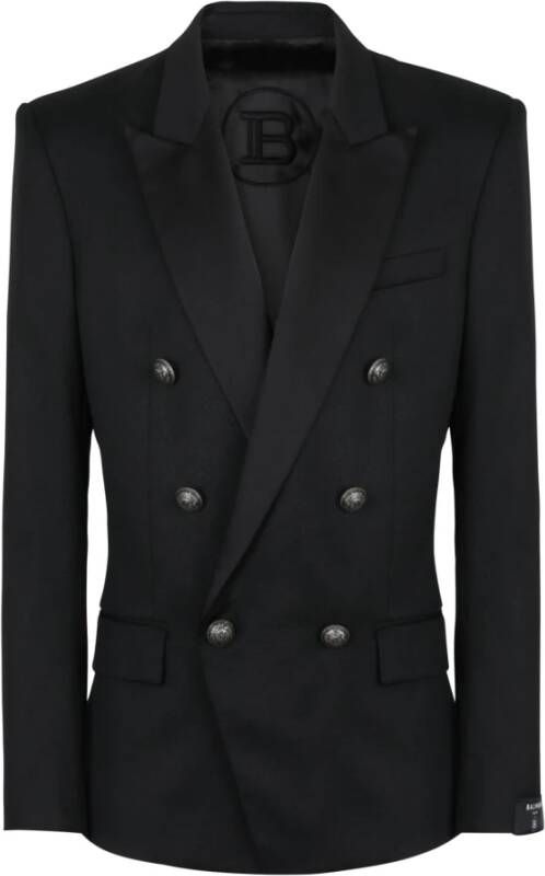 Balmain Wool blazer with double-breasted silver-tone buttoned fastening Black Heren