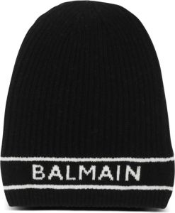 Balmain Wool beanie with embroidered logo Zwart Heren
