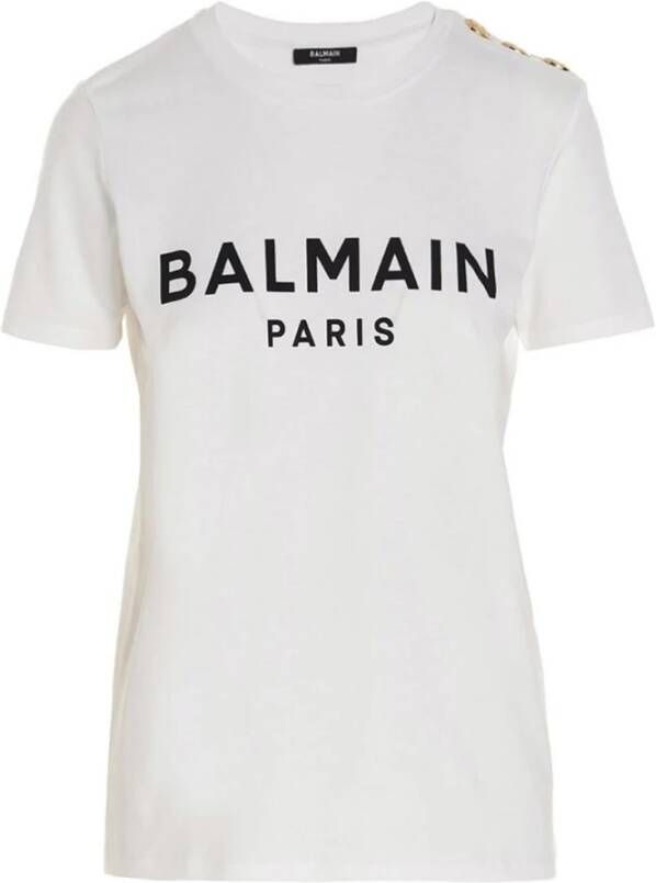 Balmain Organisch Katoenen Logo T-Shirt Wit Dames