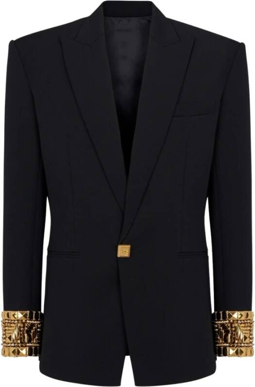 Balmain Wollen blazer geborduurd met piramide studs Black Heren